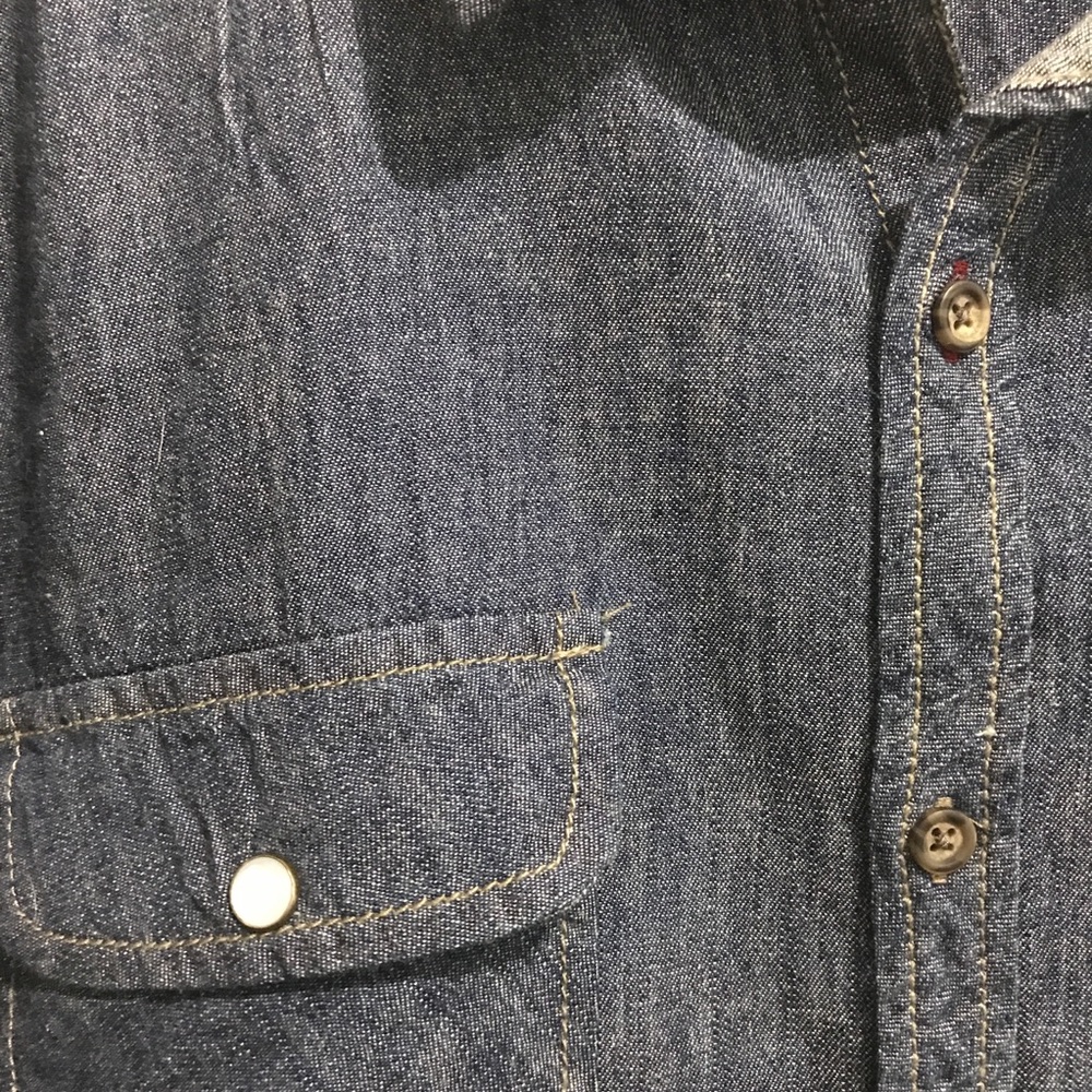 Denim button down shirt w gray fleece Long sleeve - Picture 2 of 8
